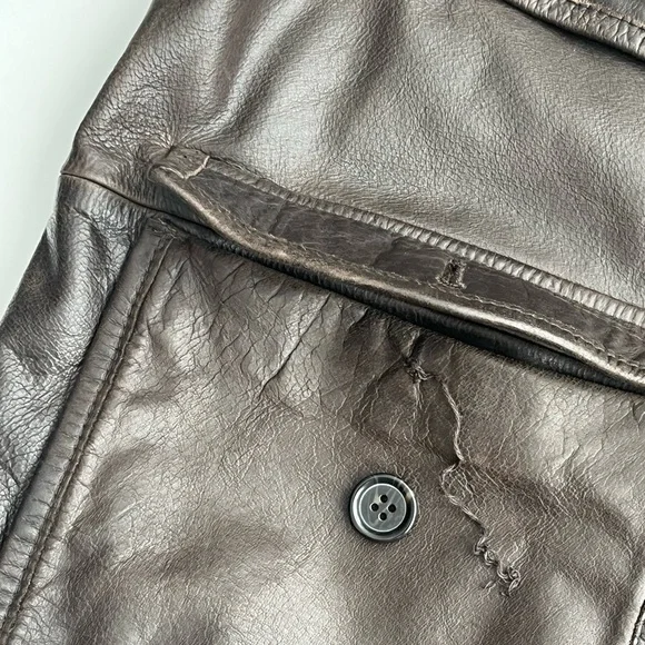 Gap men’s brown genuine leather bomber jacket with ribbed collar / L - Picture 10 of 11